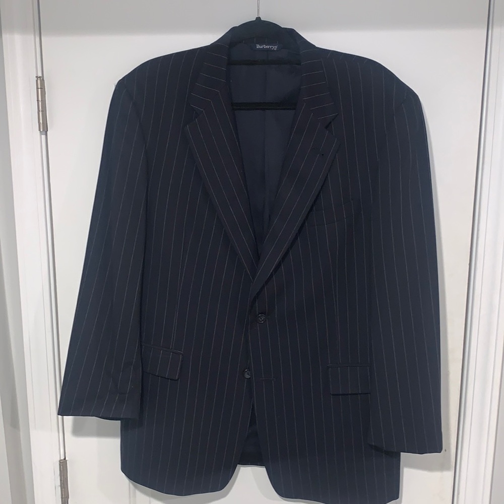 Vintage Burberry navy and white pinstripe blazer